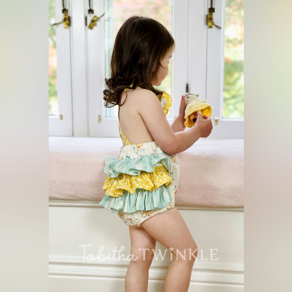 Tabitha Twinkle Yellow and Blue Ruffled Bubble NWOT